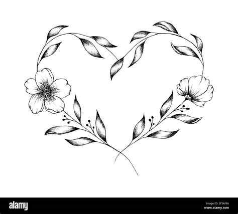 Drawings Of Flowers And Hearts In Black And White