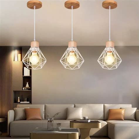 U Do 3Pcs Lustre Intérieur design Créatif Suspension Cage en Métal Bois