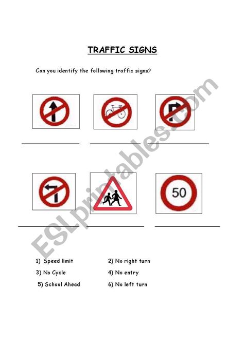 Printable Traffic Signs Worksheets