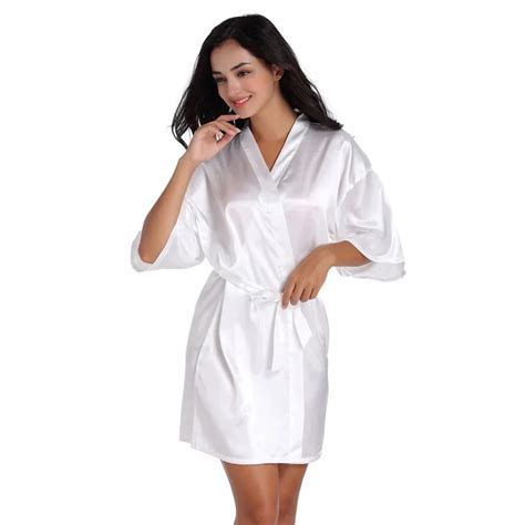 Women Silk Satin Short Night Robe Solid Kimono Fashion Bath Robe Sexy