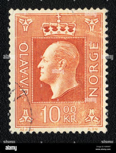 A Postage Stamp Printed In Norway Shows Portrait Of King Olav V Circa