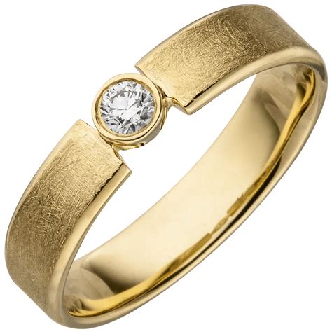 Damen Ring 585 Gold Gelbgold Eismatt 1 Diamant Brillant 0 10ct