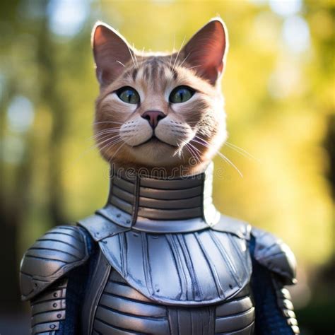 A Cat Wearing A Suit Of Armor Stock Illustration Illustration Of Cute