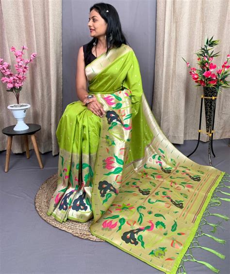 Parrot Green Kanchipuram Paithani Silk Saree