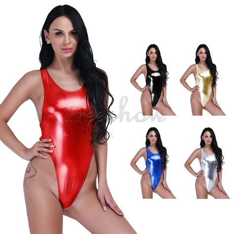 Women S Sexy One Piece Monokini Swimsuit Leotard Wet Look Bikini Thong