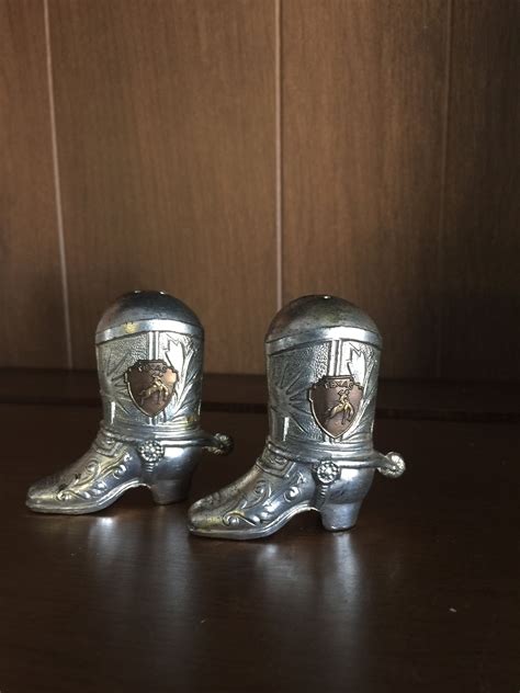 Silver Toned Metal Cowboy Boots Salt And Pepper Shakers Circa Etsy