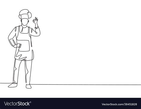 Single One Line Drawing Chef Stands With Gesture Vector Image