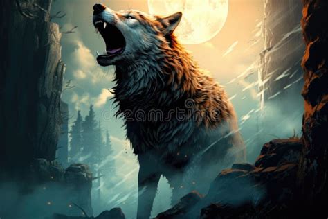 Pintura De Um Lobo Rugindo Na Lua Ilustra O Stock Ilustra O De