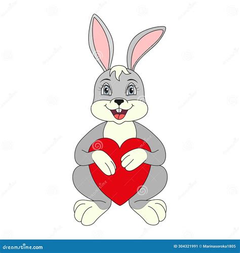 Cute Cartoon Rabbit Holding Heart Stock Illustration Illustration Of