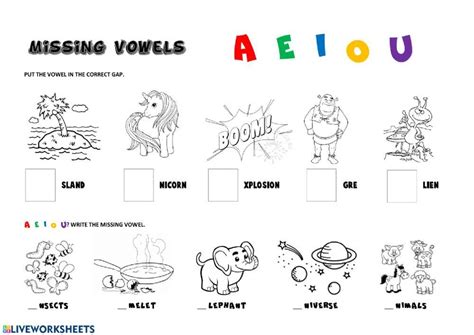 Missing Vowels Interactive Worksheet Live Worksheets