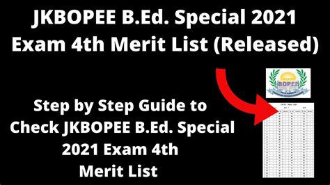 JKBOPEE B Ed Special 2021 Exam 4th Merit List Released How To Check