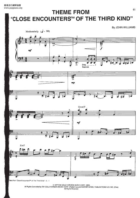 John Williams Close Encounters Of The Third Kind Theme Sheet Music Pdf