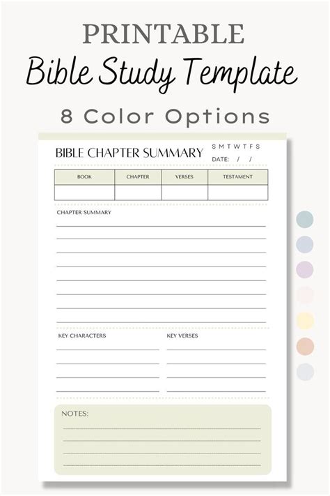 Printable Bible Study Template - 8 Colors Available