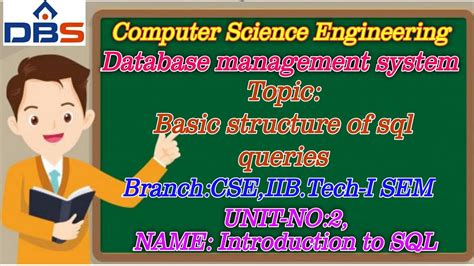 Dbs Basic Structure Of Sql Queries Unit 2 Introduction To Sql Cse Ii Year I Semdbms Youtube