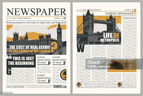 Vector London City Newspaper Layout With Headlines Stock Illustration ...