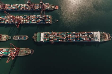 Premium AI Image | Cargo ships in a port, aerial view