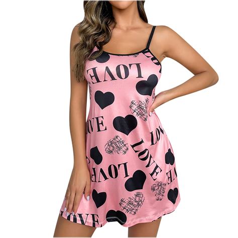 Lovskoo Women Lingerie Satin Lace Camis Printed Dress Chemise