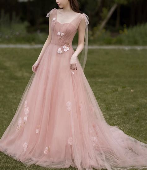 Pink 3d Flowers Long Prom Dress A Line Evening Dress On Luulla