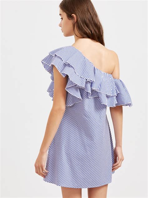 Striped One Shoulder Layered Frill Dress Sheinsheinside