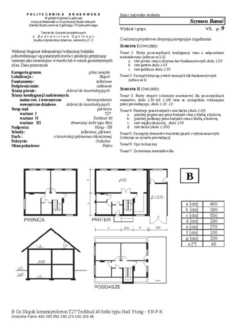 Notatek Pl Budownictwo Dokumentacja Techniczna Cwiczenia P O L I T E