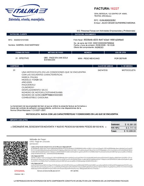 Factura Ft125 Forza 612 Personas Físicas Con Actividades