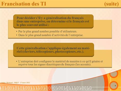 La Francisation Des Technologies De Linformation Ti Ppt T L Charger