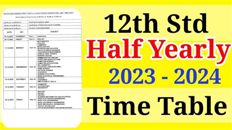 Th Half Yearly Exam Timetable Youtube