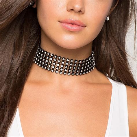 Lwong Sexy Noir Strass Choker Clair Cristal Chokers Collier Pour Les