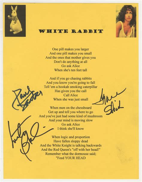 Lot Detail Jefferson Airplane White Rabbit Lyrics