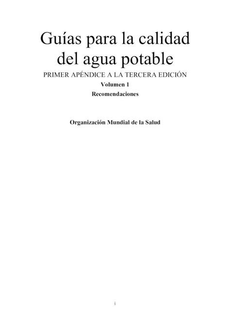 Pdf Gu As Para La Calidad Del Agua Potable Nacionales O Locales De