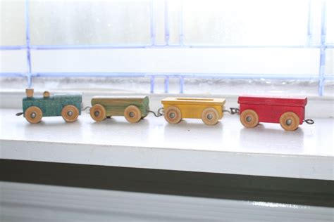 Vintage Wooden Toy Train Set 1940s