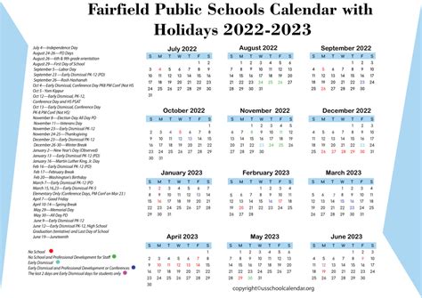 [FPS] Fairfield Public Schools Calendar with Holidays 2022-2023