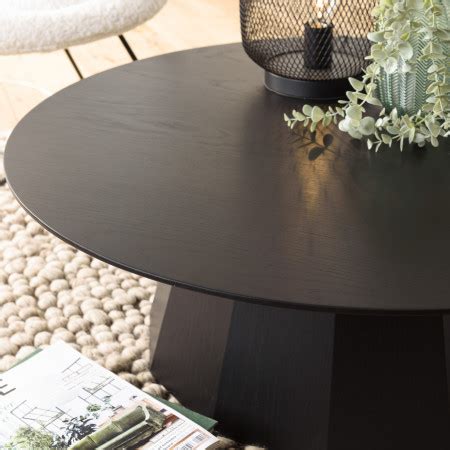 DALY Table Basse Ronde Noire 90x90cm