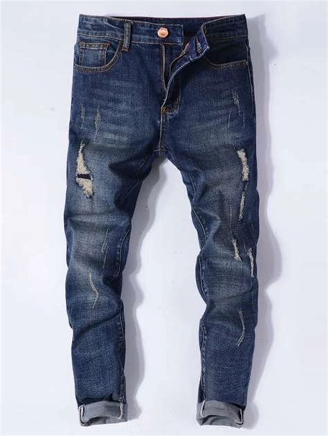 Men Ripped Zipper Fly Jeans | Mens fashion denim, Cheap denim jeans ...