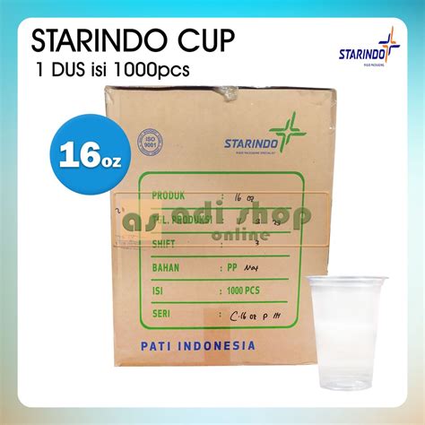 Jual Gelas Cup Plastik Datar Starindo 16oz Tebal 7grm Karton Isi