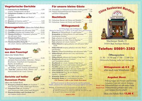 Speisekarte Von China Restaurant Mandarin Bad Arolsen