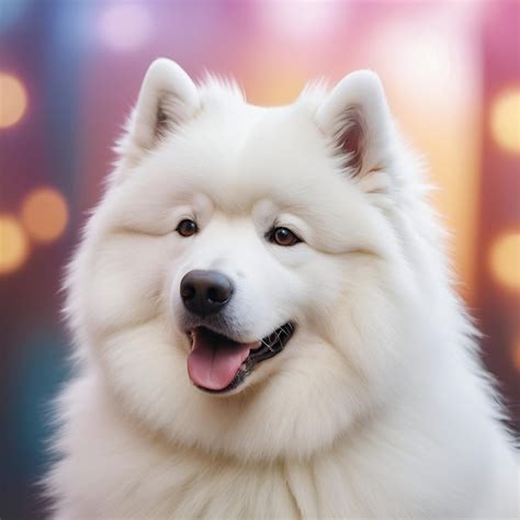 El Lindo Perro Samoyedo En Fondo De Color Foto Premium