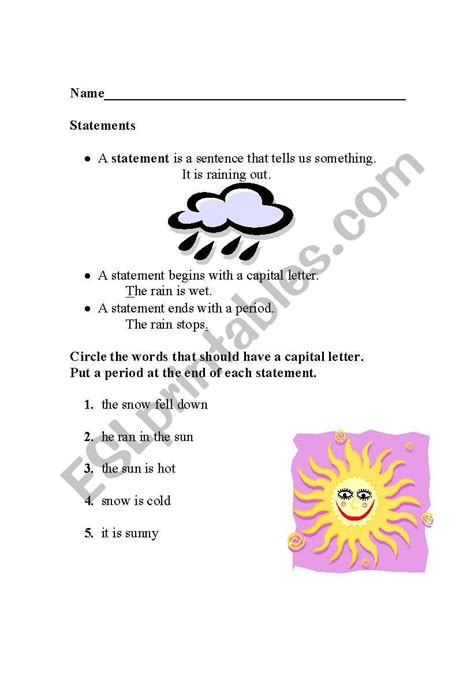 English Worksheets Statements Using Weather Sentences