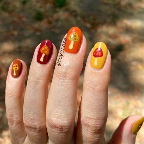 32 Mushroom Nail Art Designs Gradient Fall Tone Mushroom Nails