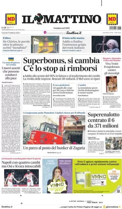 PRIMA PAGINA MATTINO Raspadori Out 50 Giorni Napoli 4 Cambi