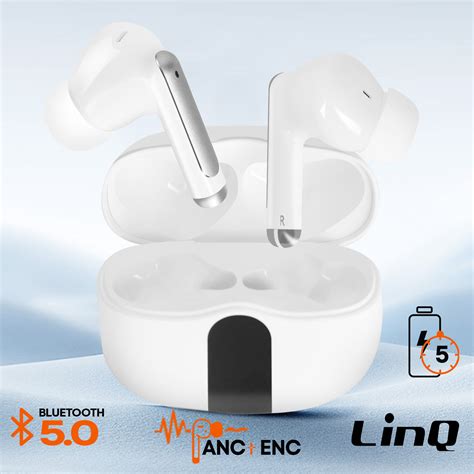 Écouteurs Bluetooth Intra auriculaires Anti bruit ANC LinQ Blanc