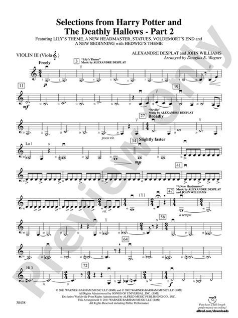 Harry Potter And The Deathly Hallows Part 2 Selections From 3rd Violin Viola [tc] 3rd