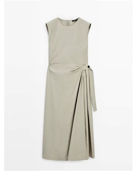 Massimo Dutti Poplin Dress With Knot Detail In Natural Lyst