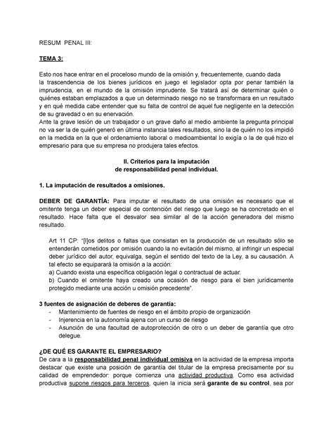 Resum Tema Responsabilidad Penal Individual Resum Penal Iii Tema