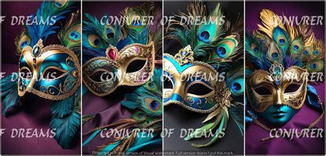 Peacock Mardi Gras Masks AI Art Digital Download Set of 4 - Etsy