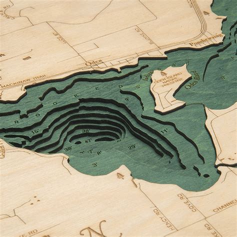 Crooked Lake Wooden Map Art | Topographic 3D Chart