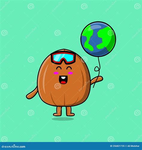 Cute Cartoon Almond Nut Floating With Earth Stock Vector Illustration Of Ingredient Nutrition