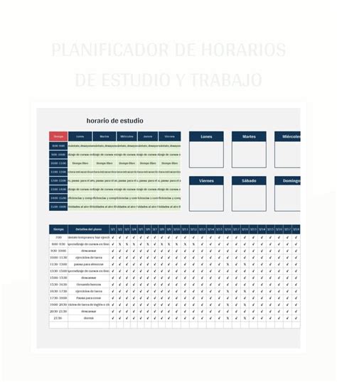 Plantilla De Excel Planificador De Horarios De Estudio Y Trabajo Y Hoja