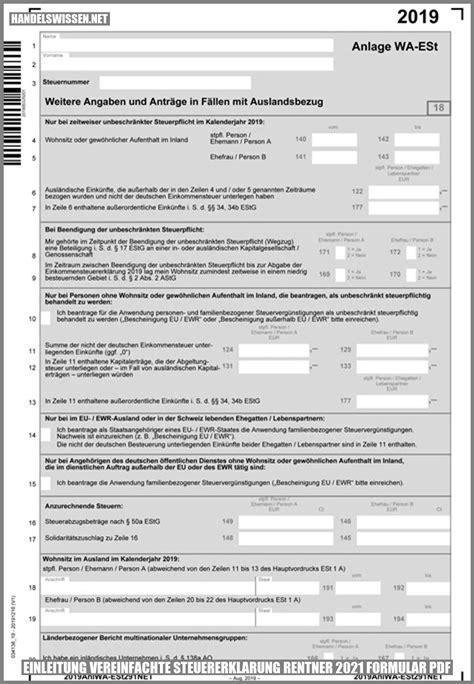 Vereinfachte Steuererklarung Rentner 2021 Formular Pdf Maximieren Sie