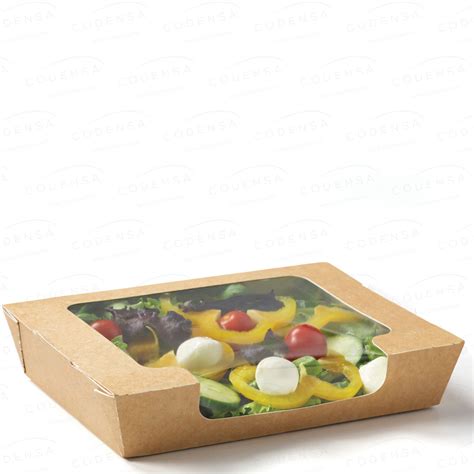 Ensaladera Tapa Bisagra Cart N Fsc Film Ml Con Ventana Color Kraft